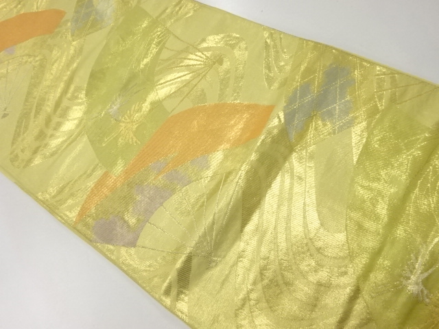 アンティーク　流水に扇・双鶴模様織出し袋帯（材料）